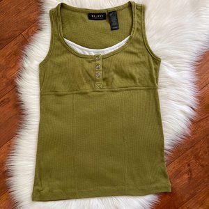 Axcess Green & White Sleeveless Snap Front Scoop Knit Top-Size S